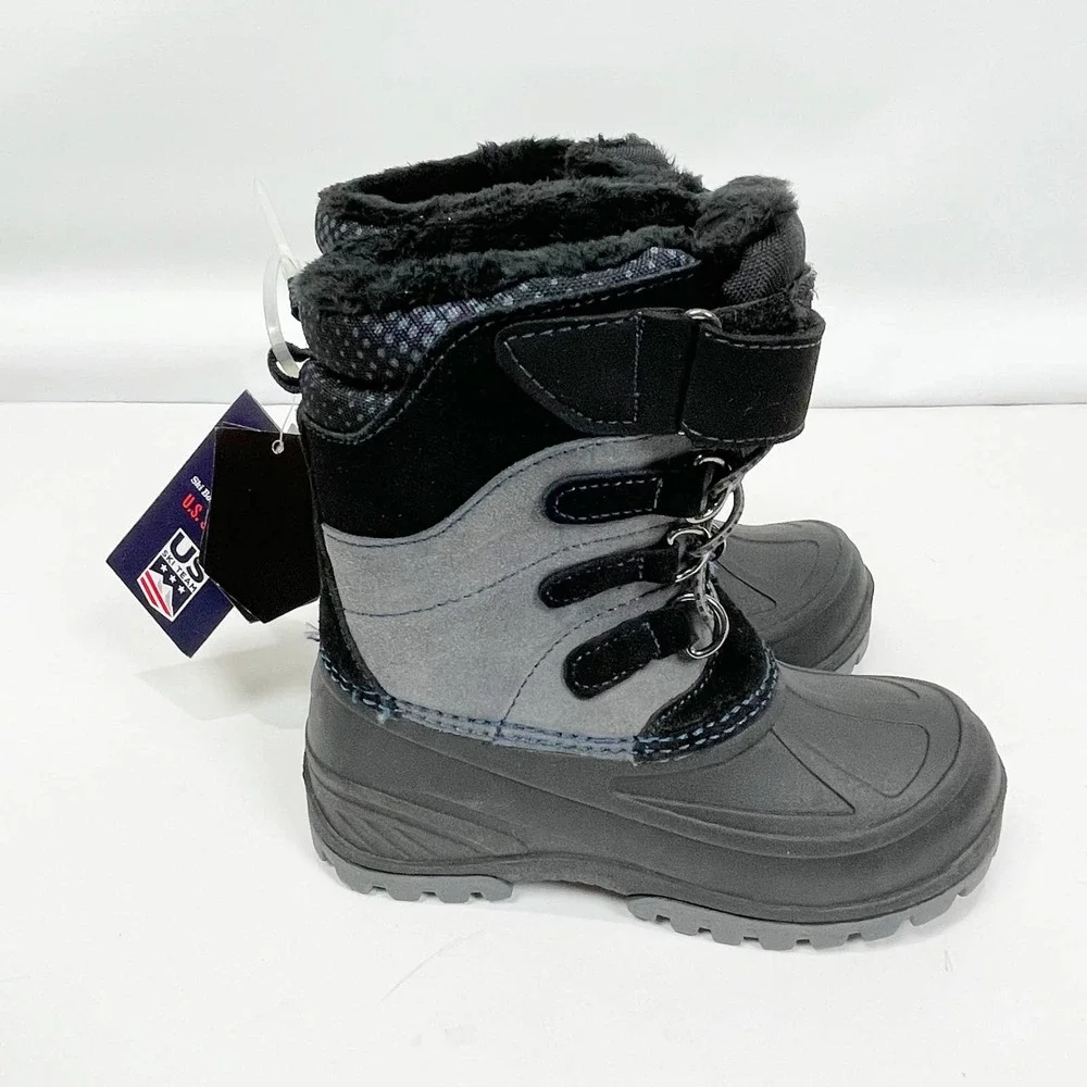 Khombu Kids Snowtracker Faux Fur Lined Waterproof Boot Sz 12  Black Grey Blue